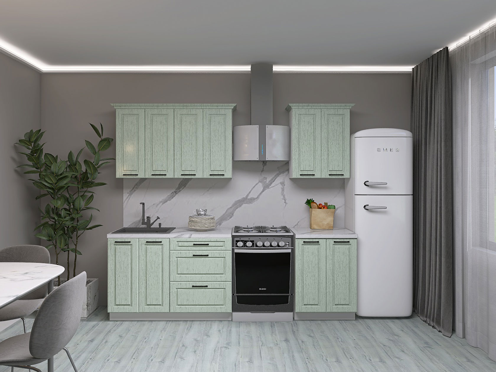 

Кухонный гарнитур СВ-Мебель Грейвуд Белый / Шато мята