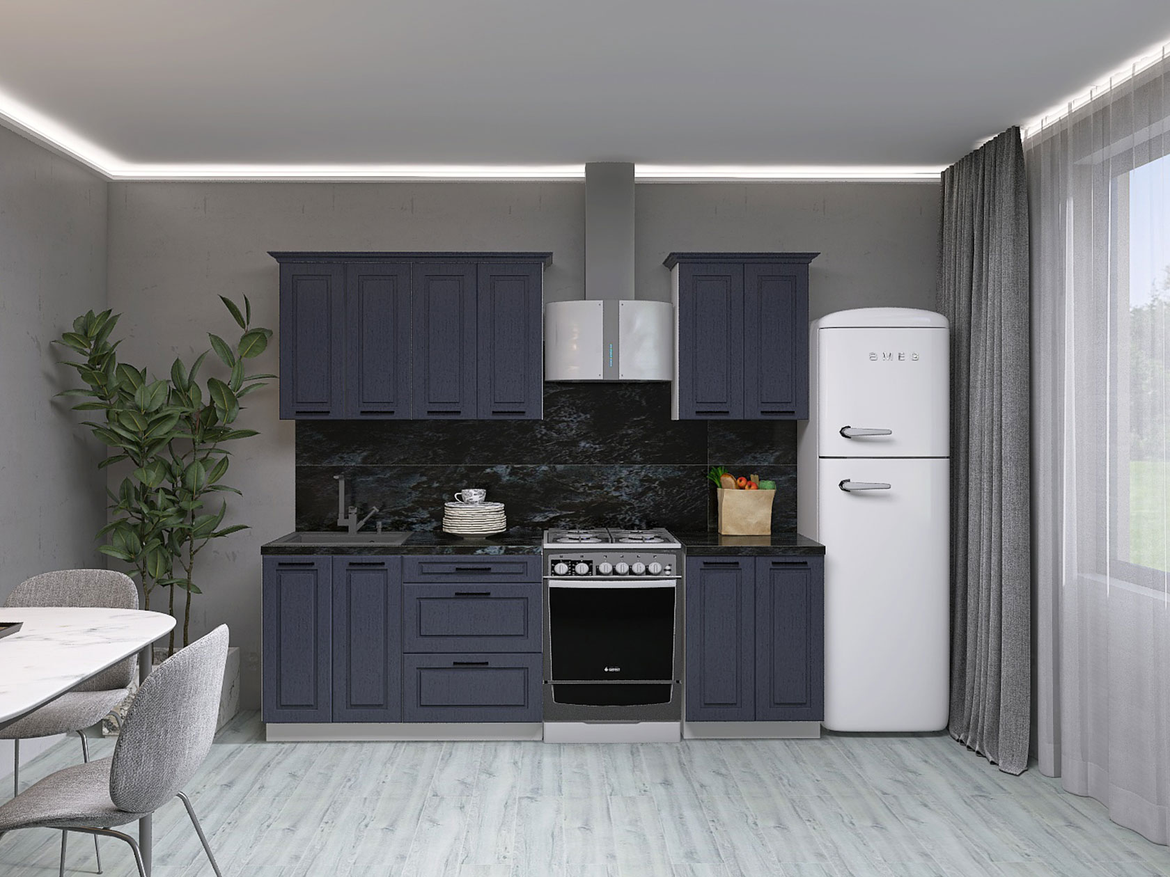 

Кухонный гарнитур СВ-Мебель Грейвуд Белый / Шато индиго