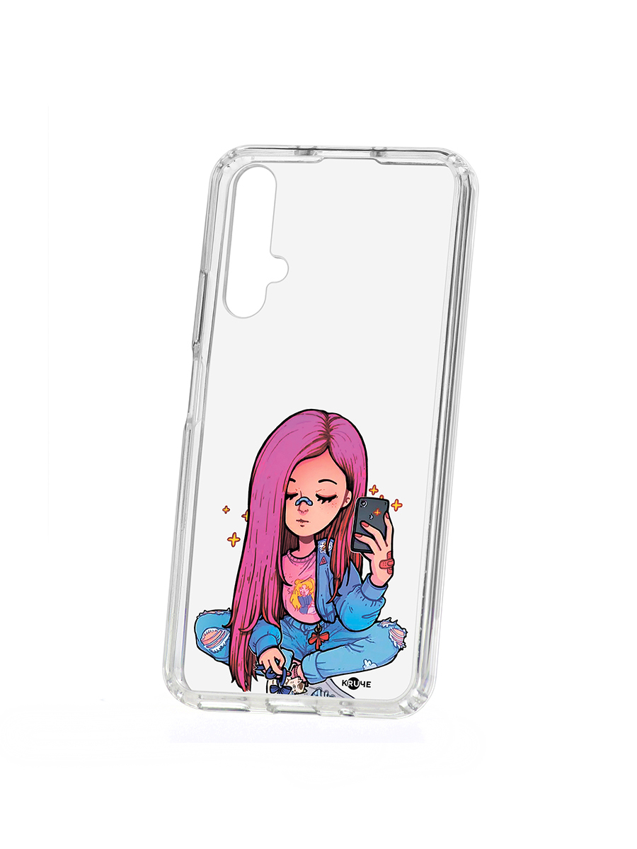 

Чехол на Huawei Honor 20 Kruche Print Pink Hair, Разноцветный;прозрачный