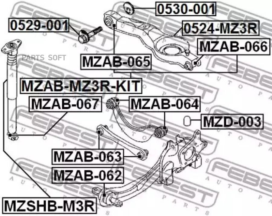 

FEBEST С-б.зад.подвески MAZDA 3 BK 2003-2008 комплект FEBEST MZAB-MZ3R-KIT