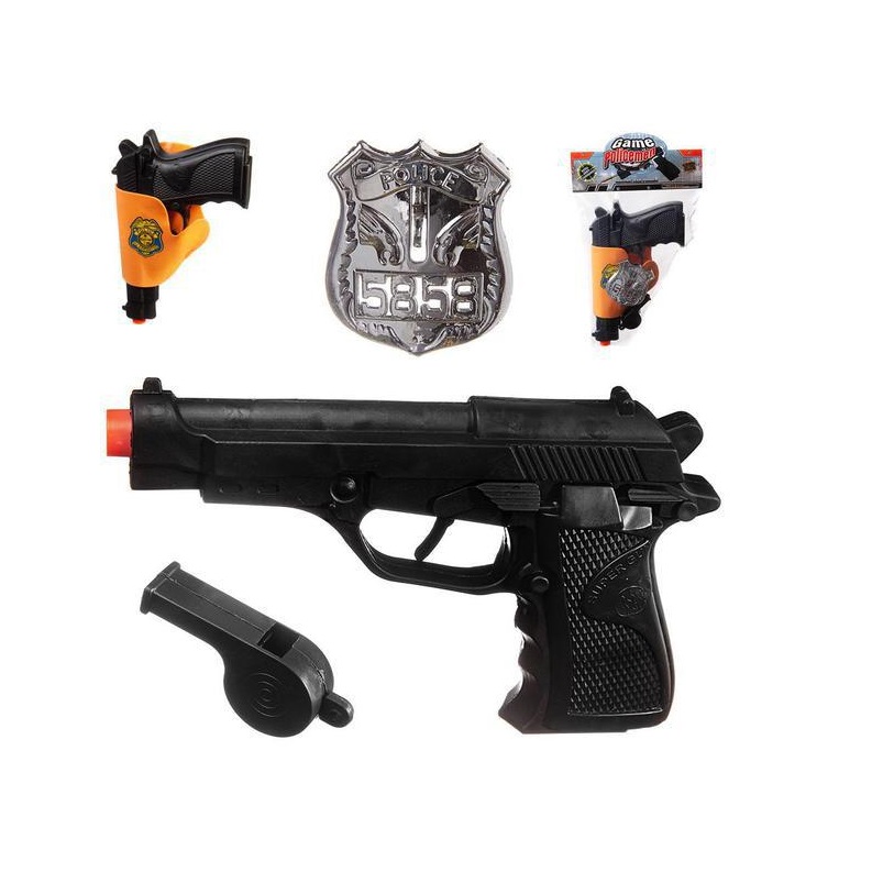 Пистолет игрушечный Junfa полицейский в кобуре со свистком 1039