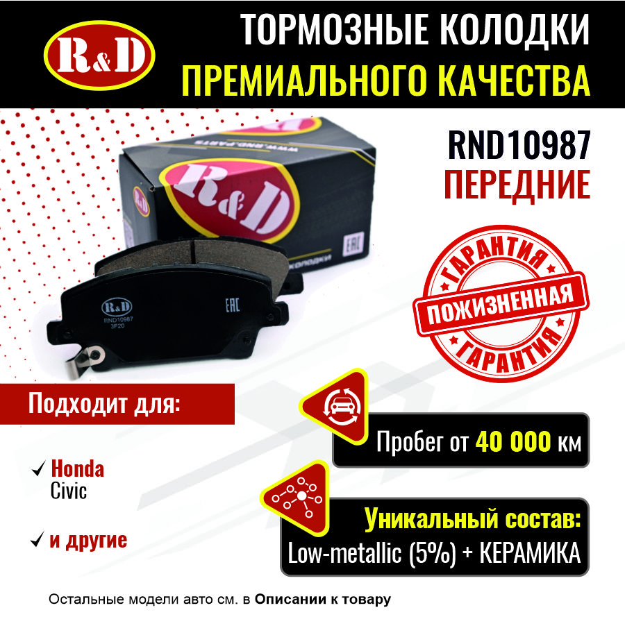 

Тормозные колодки R&D передние Honda Civic 8 RND10987