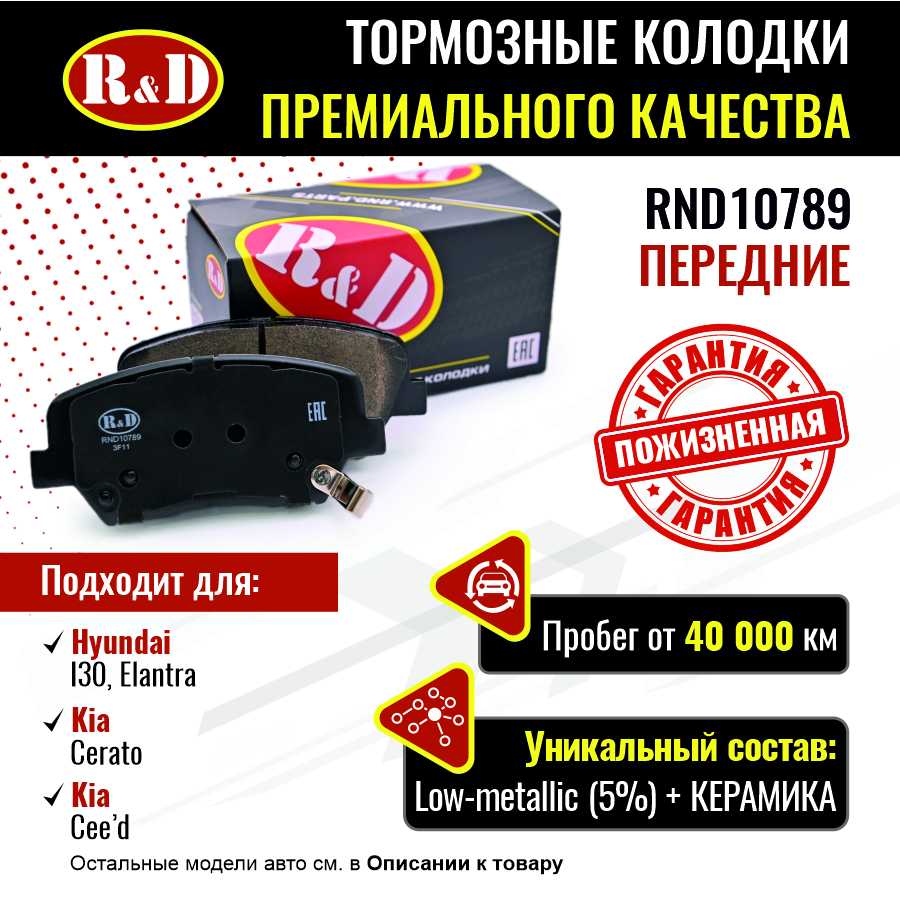 Тормозные колодки R&D передние Kia Ceed 2/Hyundai i30 2, Elantra 5 RND10789