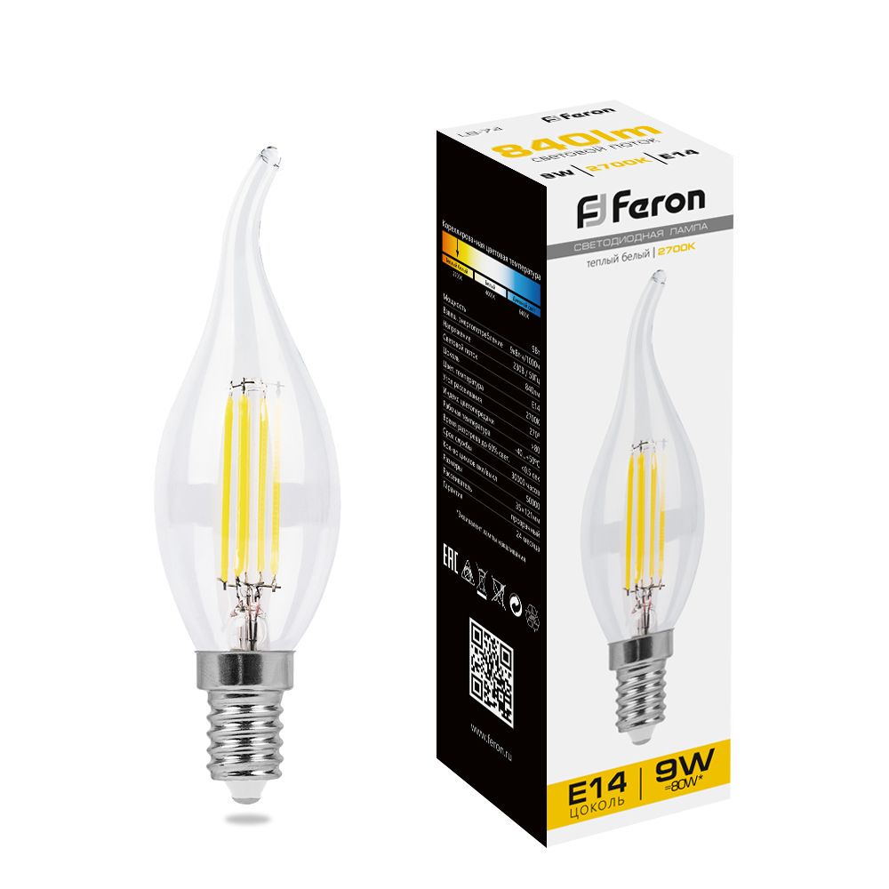 

Лампочка светодиодная FERON LB-74, 9Вт E14 230V белый теплый, упаковка 10 шт., 25960, LB-74