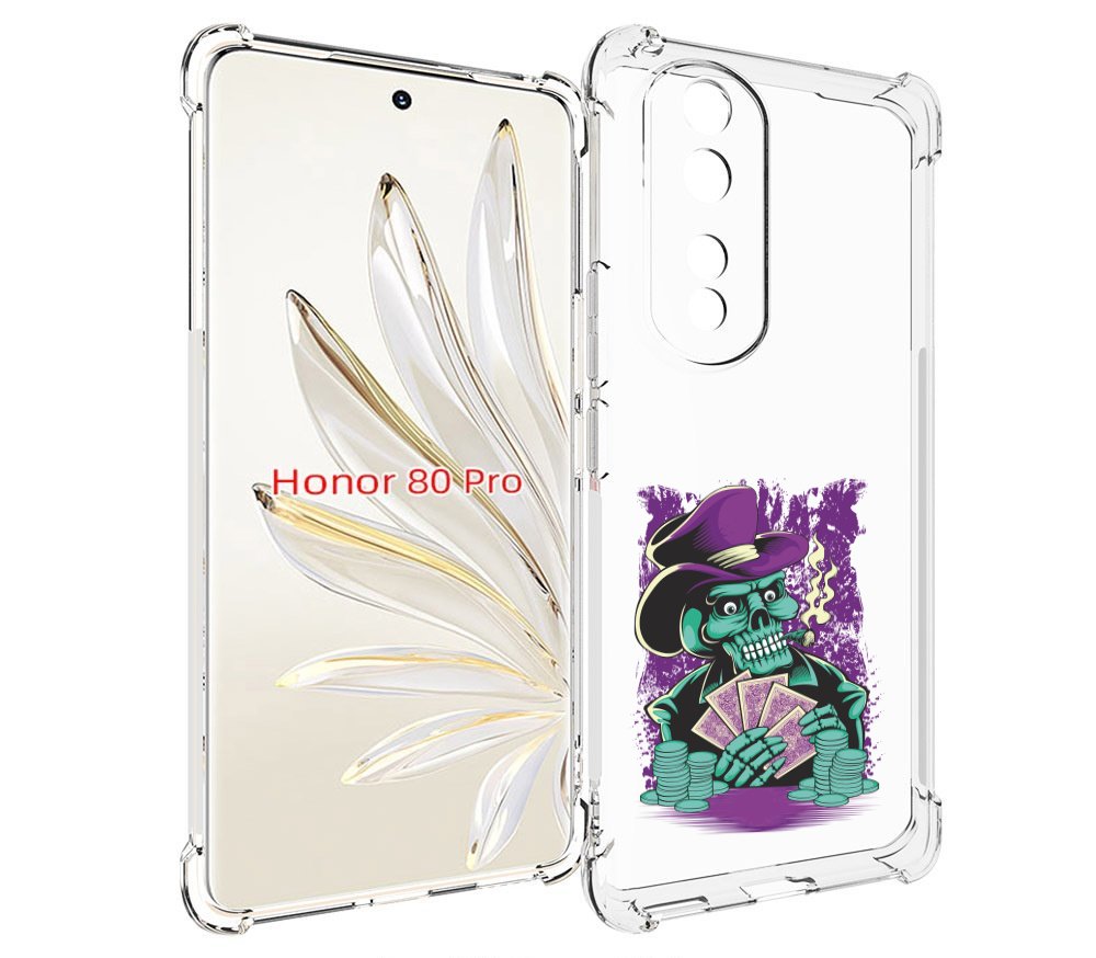 

Чехол MyPads зеленый череп с картами для Honor 80 Pro, Прозрачный, Tocco