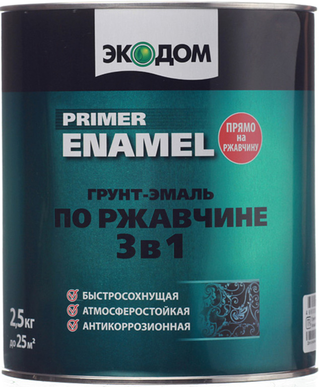 

ЭКОДОМ грунт-эмаль по ржавчине 3 в 1 белая (2,5кг)