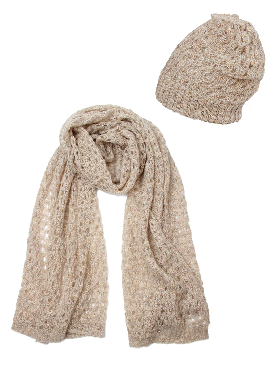 Комплект шапка и шарф женский Venera 9906687 бежевый, коричневый