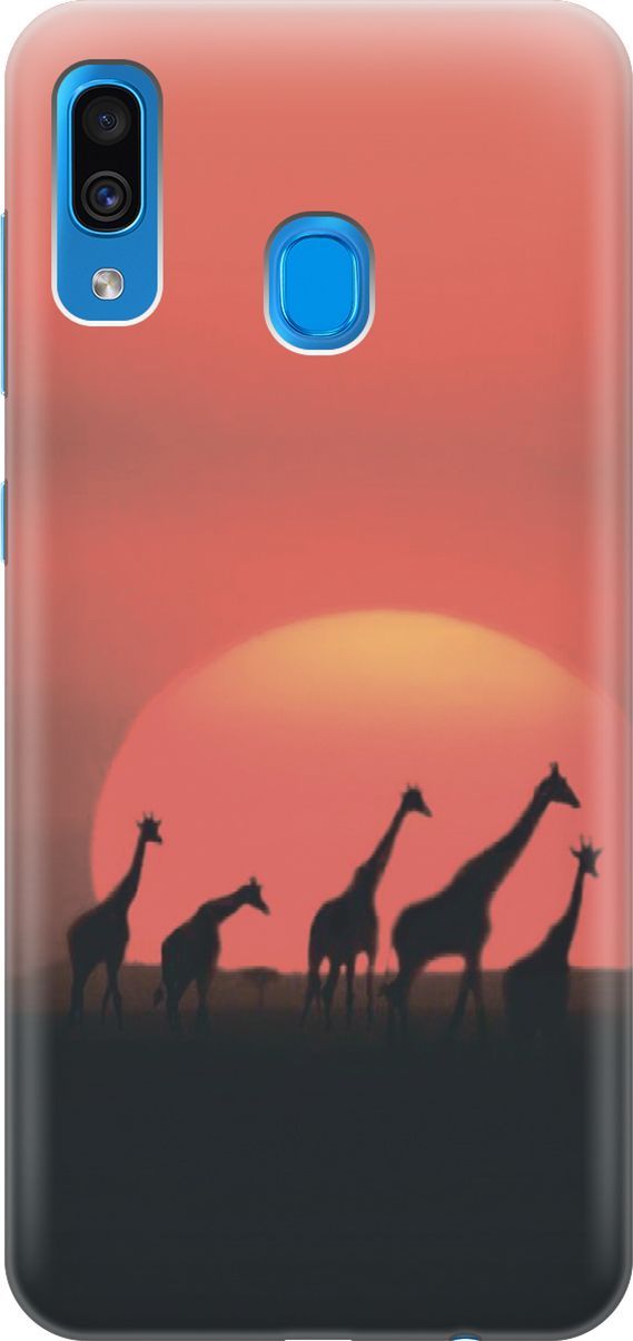

Силиконовый чехол на Samsung Galaxy A20/A30 с принтом "Жирафы", Красный, 7060