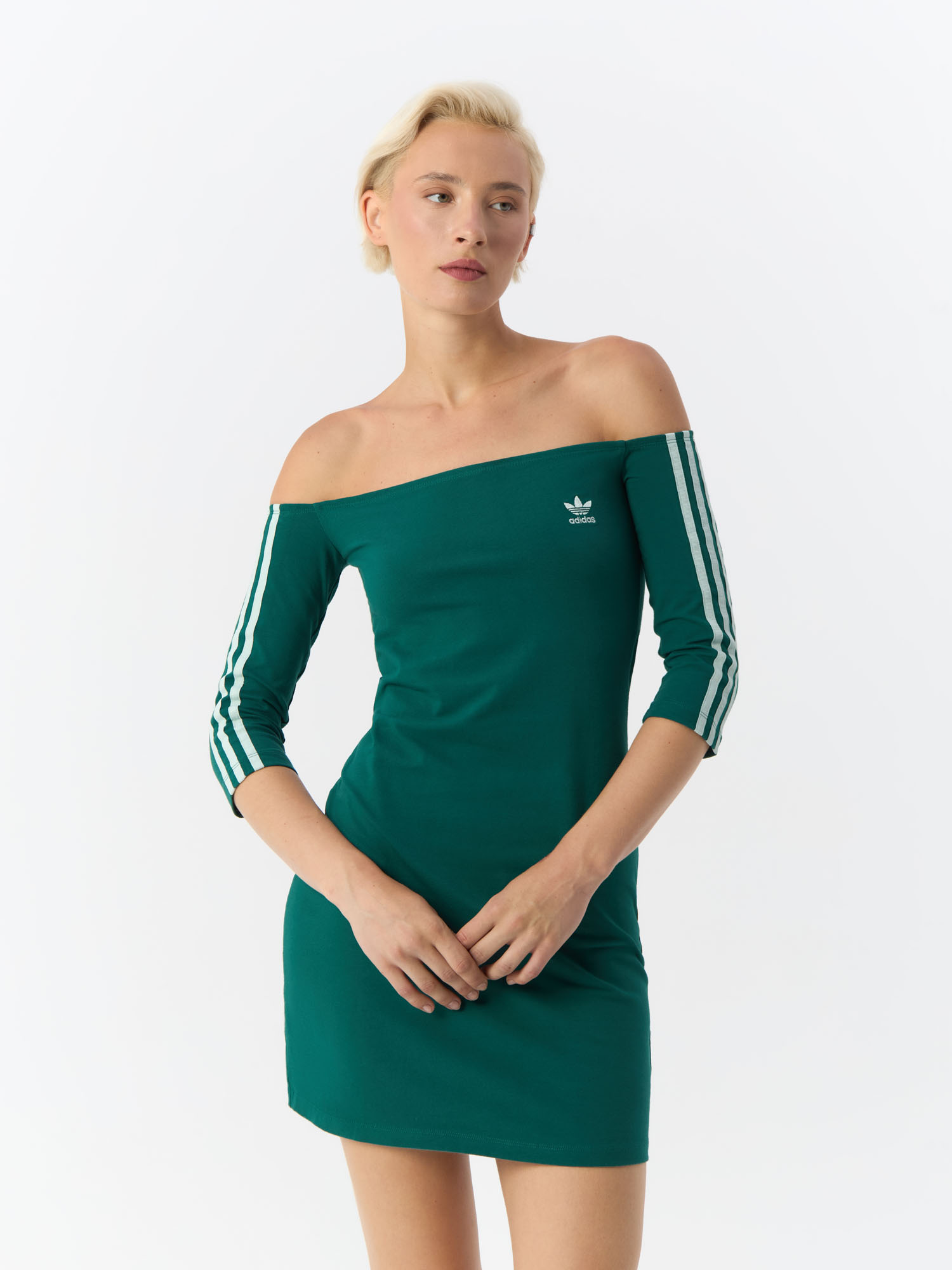 Платье женское Adidas Off-the-Shoulder Dress  EJ9347 зеленое 36 EU