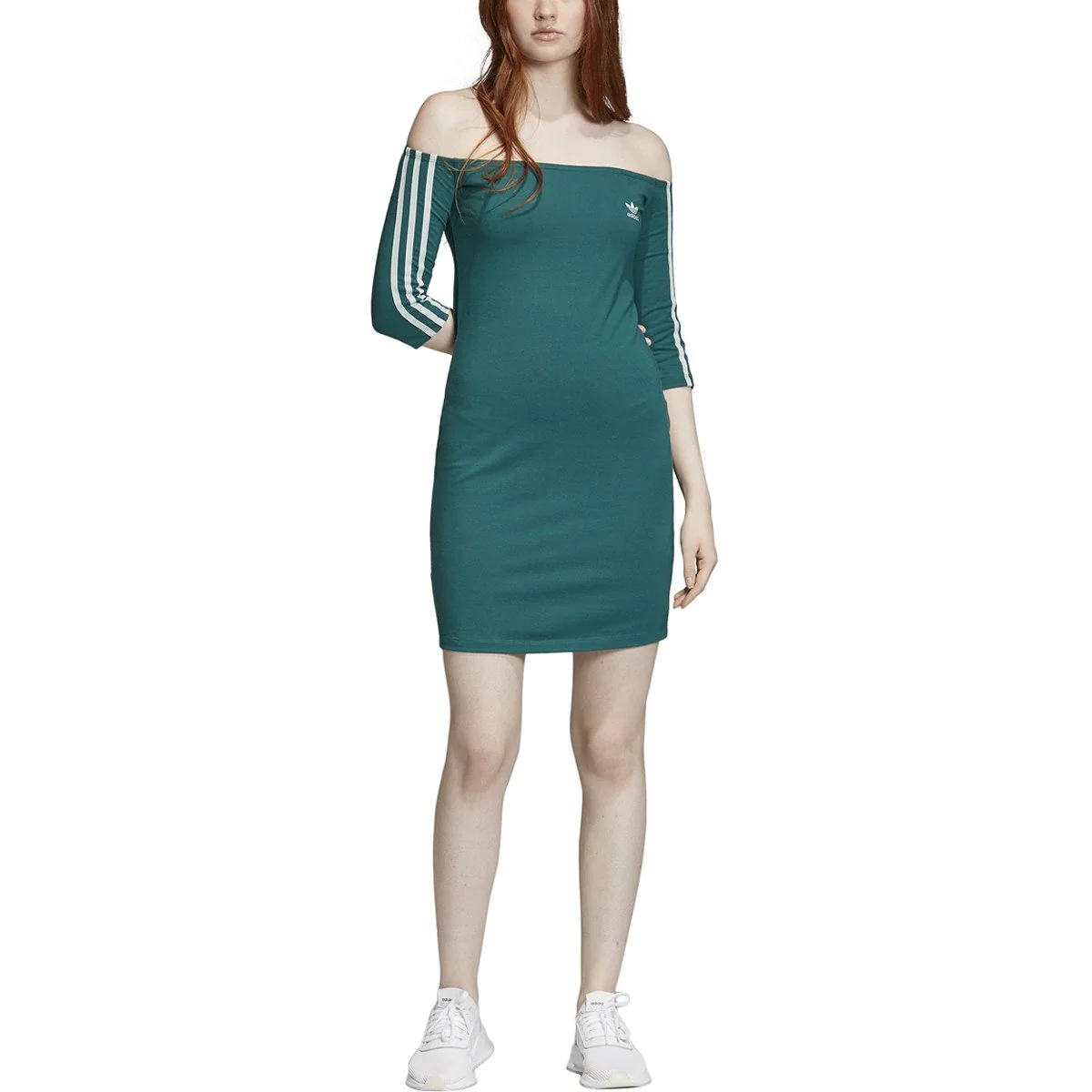 Платье женское Adidas Off-the-Shoulder Dress  EJ9347 зеленое 34 EU