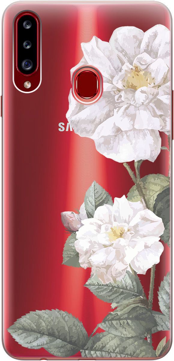 

Силиконовый чехол на Samsung Galaxy A20s с принтом "White Rose" прозрачный, Прозрачный;черный, 5360