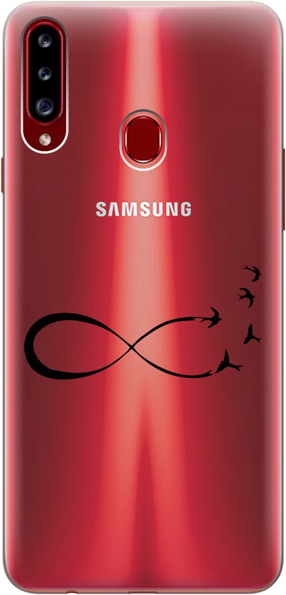 

Силиконовый чехол на Samsung Galaxy A20s с 3D принтом "Infinity" прозрачный, 5360