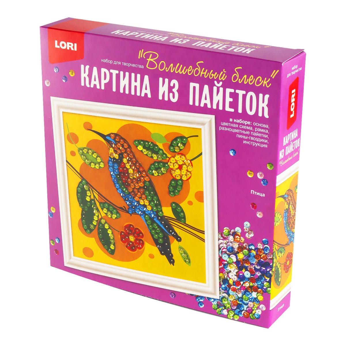 Картина из пайеток Lori Птица 20x20 см