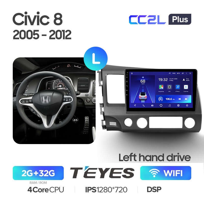 Автомагнитола Teyes CC2L Plus 2/32Гб Honda Civic 8 FK FN FD 2005-2012 ANDROID