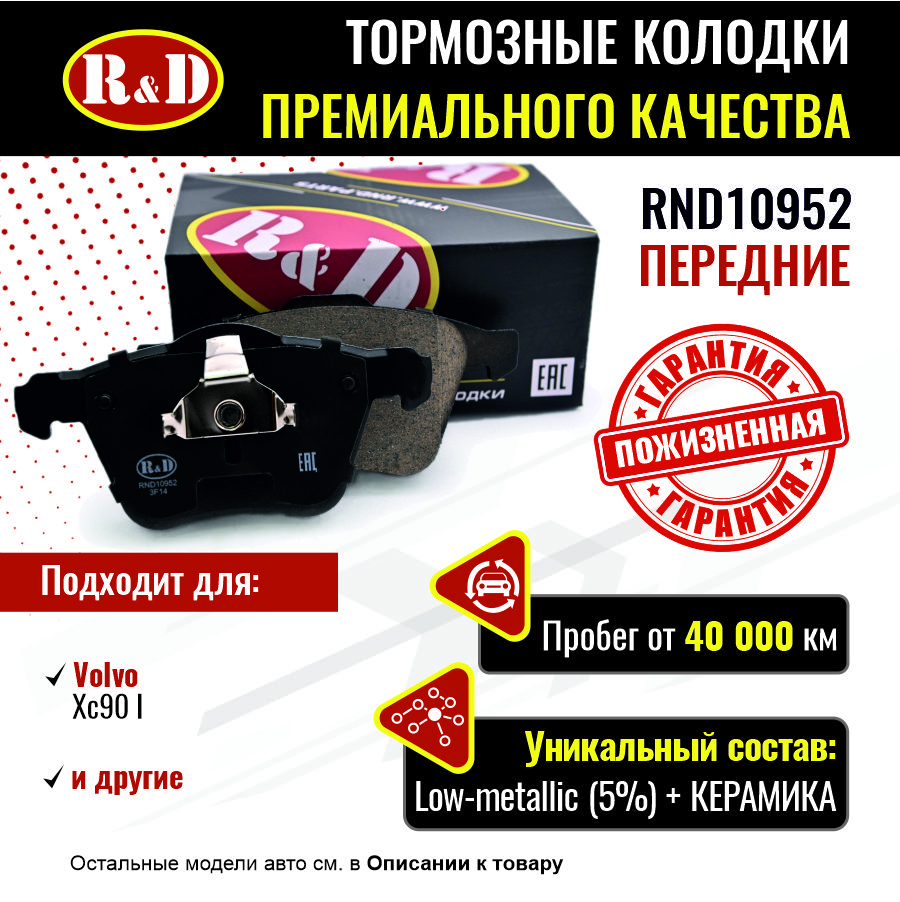 Тормозные колодки R&D передние Volvo XC90 1 RND10952