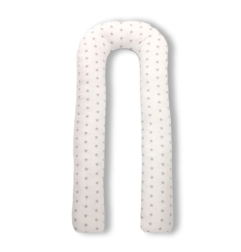 

Наволочка Body Pillow на подушку для беременных формы U 140x70 см, звезды серо-белые, Серый;белый