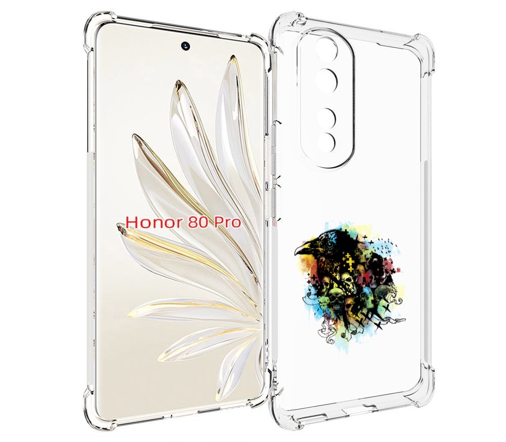 

Чехол MyPads ворон и черепа для Honor 80 Pro, Прозрачный, Tocco