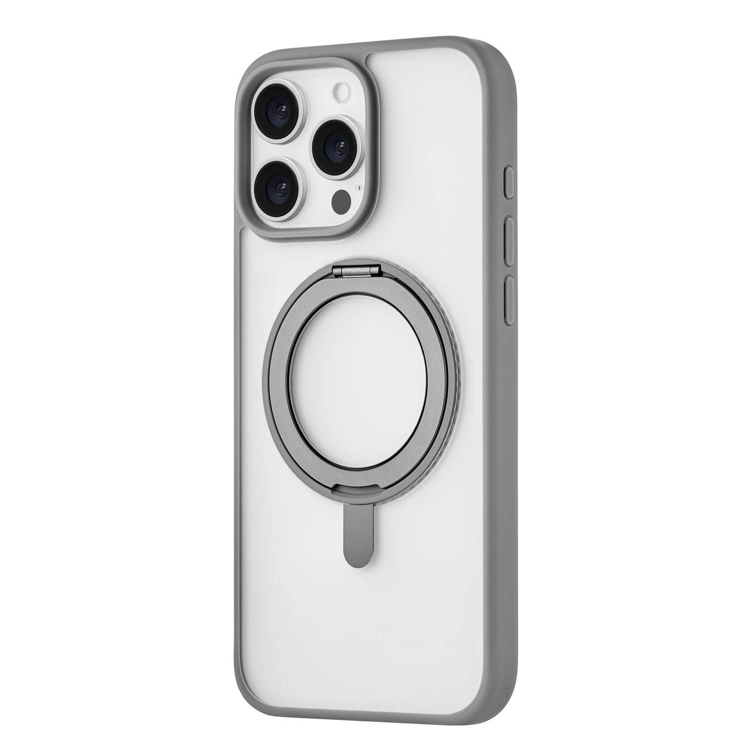 

Чехол для iPhone 16 Pro Max uBear Clip 360 Mag с кольцом-стендом, силк-тач, серый, Clip 360 Mag