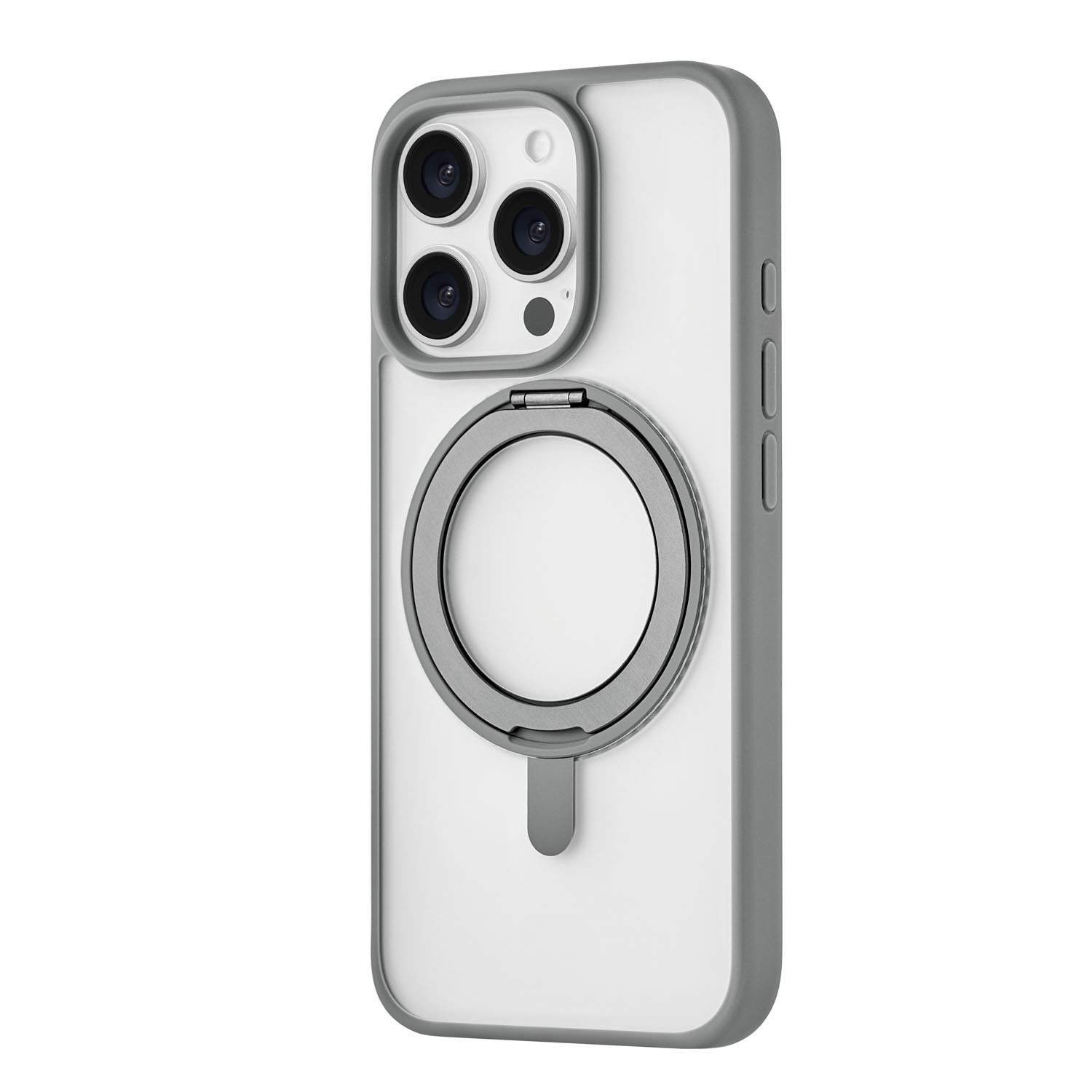 

Чехол для iPhone 16 Pro uBear Clip 360 Mag с кольцом-стендом, силк-тач, серый, Clip 360 Mag