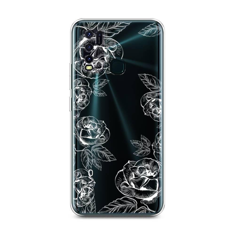 

Чехол на Vivo Y30 "Розы графика", Черный;серый, 262650-2