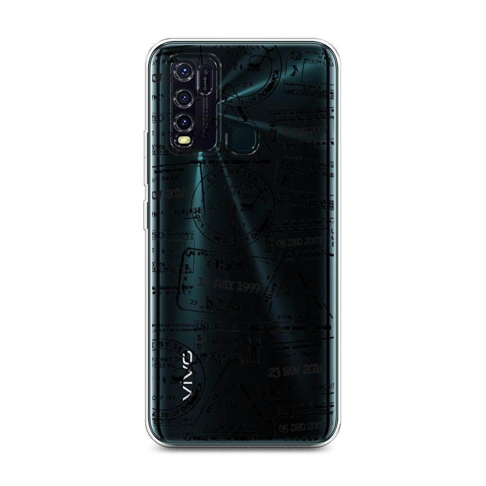 

Чехол на Vivo Y30 "Visa stamps 2", Белый;черный;серый, 262650-2