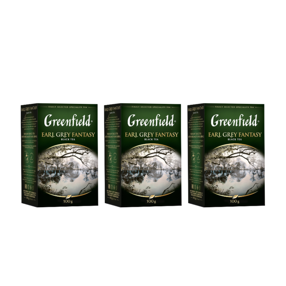 фото Чай черный greenfield earl grey fantasy, 3 упаковки по 100 грамм