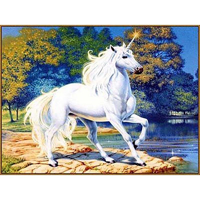 

Алмазная мозаика «Единорог у синего озера» 20 × 27 см, 23 цв. + наклейка