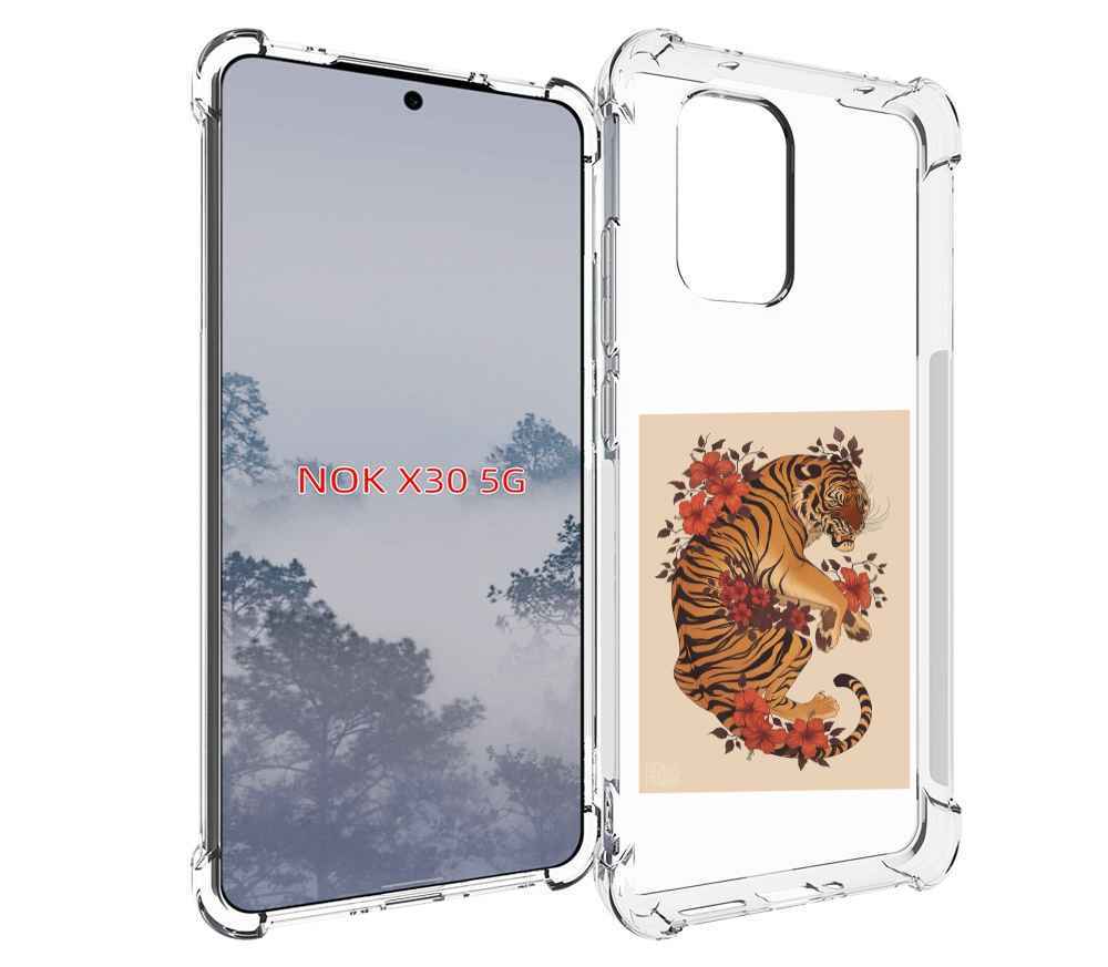 

Чехол MyPads злой-тигр-с-цветами для Nokia X30 5G, Tocco