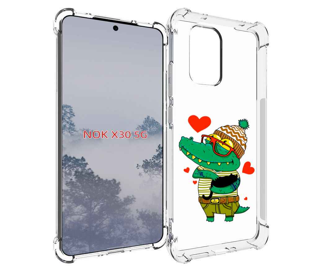 

Чехол MyPads зеленый-крокодильчик-в-красной-оправе для Nokia X30 5G, Tocco