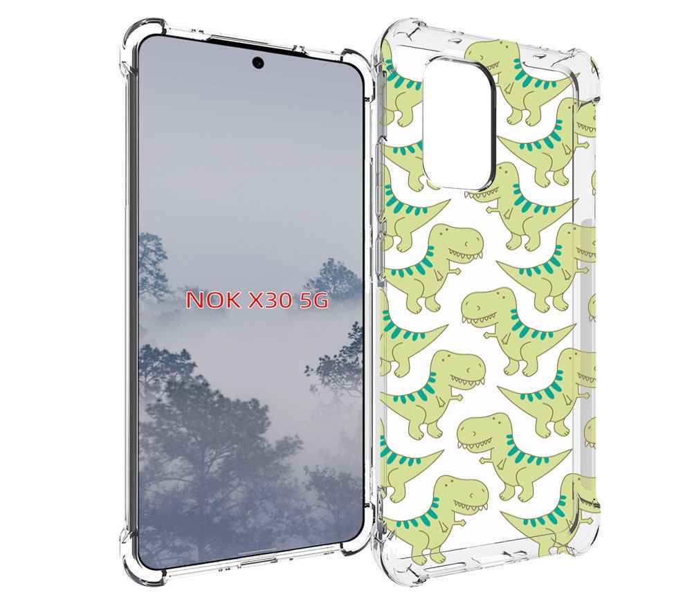 

Чехол MyPads зеленые-динозаврики для Nokia X30 5G, Tocco