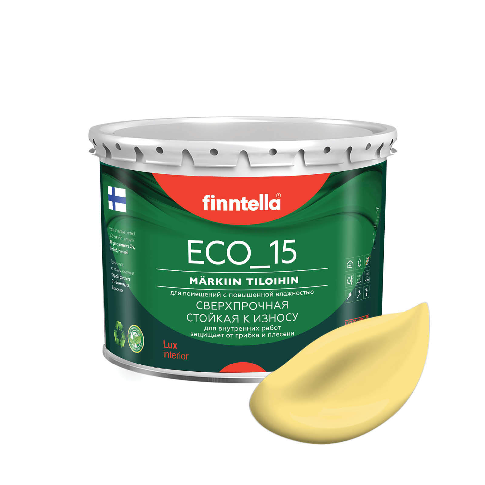 

Специализированная краска для кухонь и ванных комнат FINNTELLA ECO_15 с полиуретаном, моющ, Желтый, интерьерная ECO_15 гладкая для ванных комнат и кухни