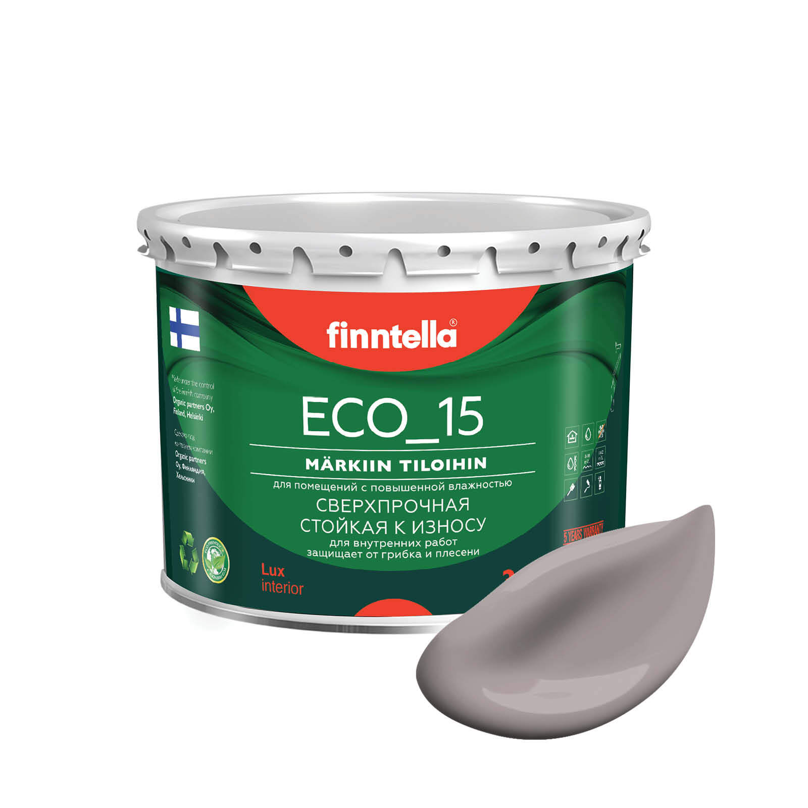 

Специализированная краска для кухонь и ванных комнат FINNTELLA ECO_15 с полиуретаном, моющ, Серый, интерьерная ECO_15 гладкая для ванных комнат и кухни