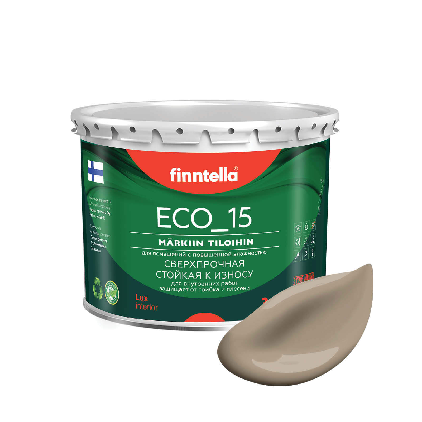 

Специализированная краска для кухонь и ванных комнат FINNTELLA ECO_15 с полиуретаном, моющ, Коричневый, интерьерная ECO_15 гладкая для ванных комнат и кухни