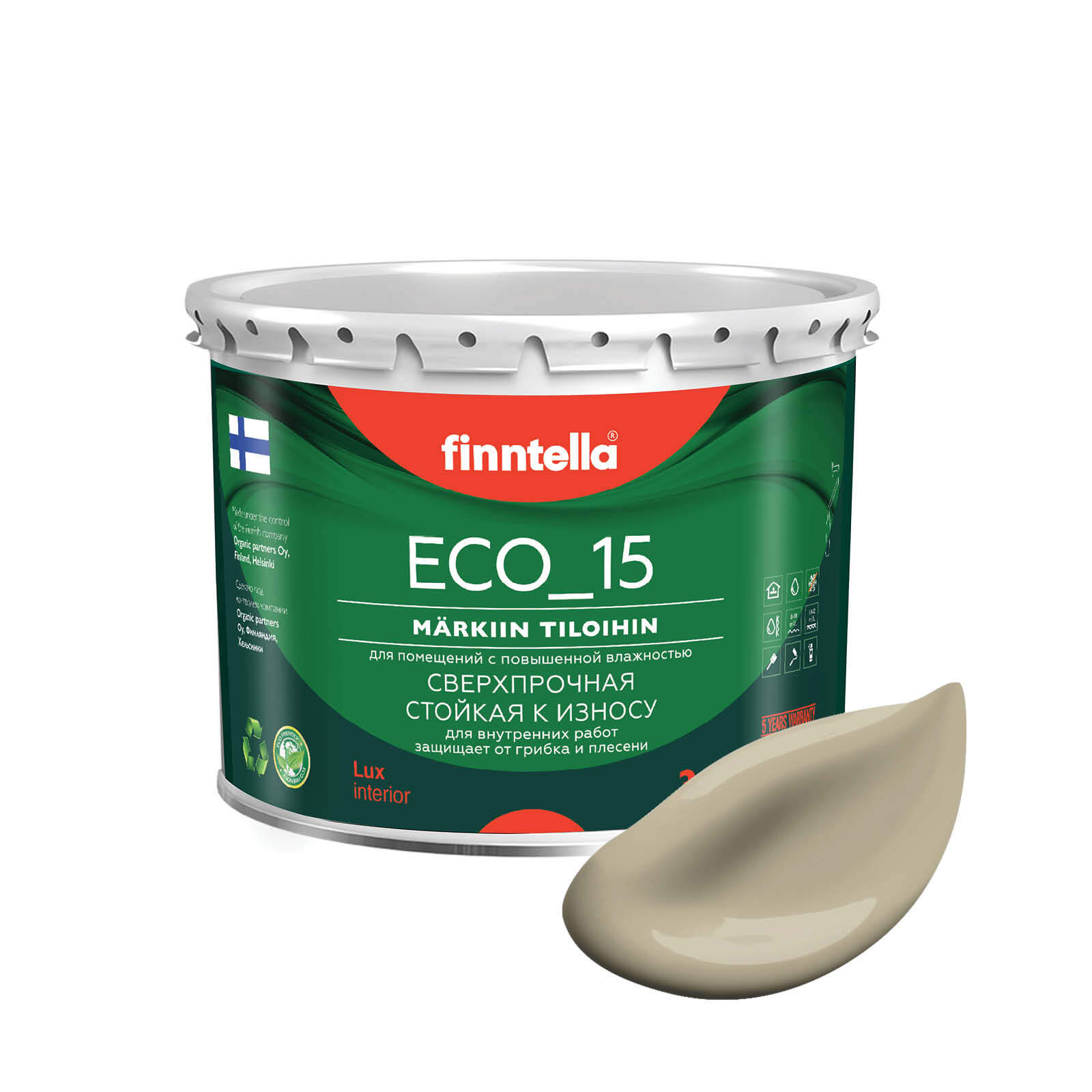 

Специализированная краска для кухонь и ванных комнат FINNTELLA ECO_15 с полиуретаном, моющ, Бежевый, интерьерная ECO_15 гладкая для ванных комнат и кухни
