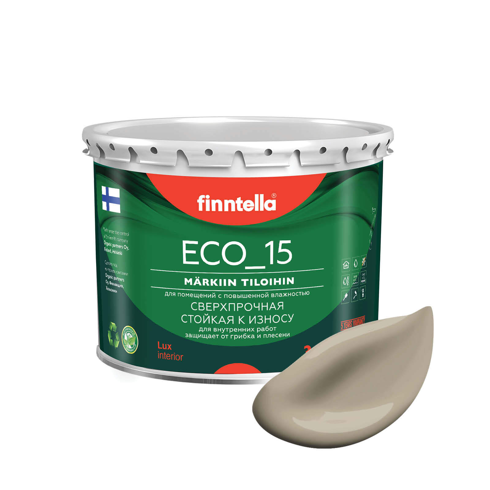 

Специализированная краска для кухонь и ванных комнат FINNTELLA ECO_15 с полиуретаном, моющ, Бежевый, интерьерная ECO_15 гладкая для ванных комнат и кухни
