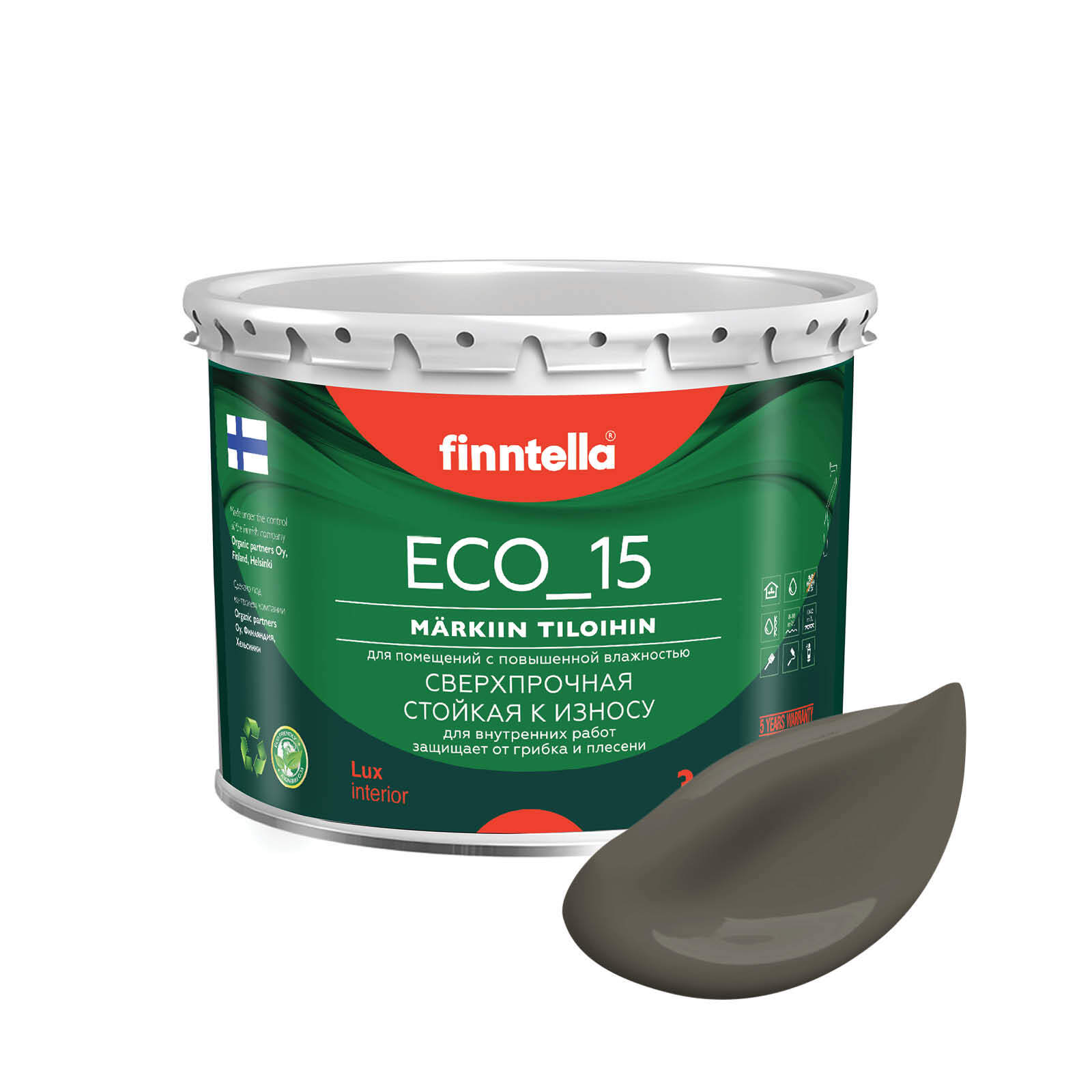 

Специализированная краска для кухонь и ванных комнат FINNTELLA ECO_15 с полиуретаном, моющ, Коричневый, интерьерная ECO_15 гладкая для ванных комнат и кухни