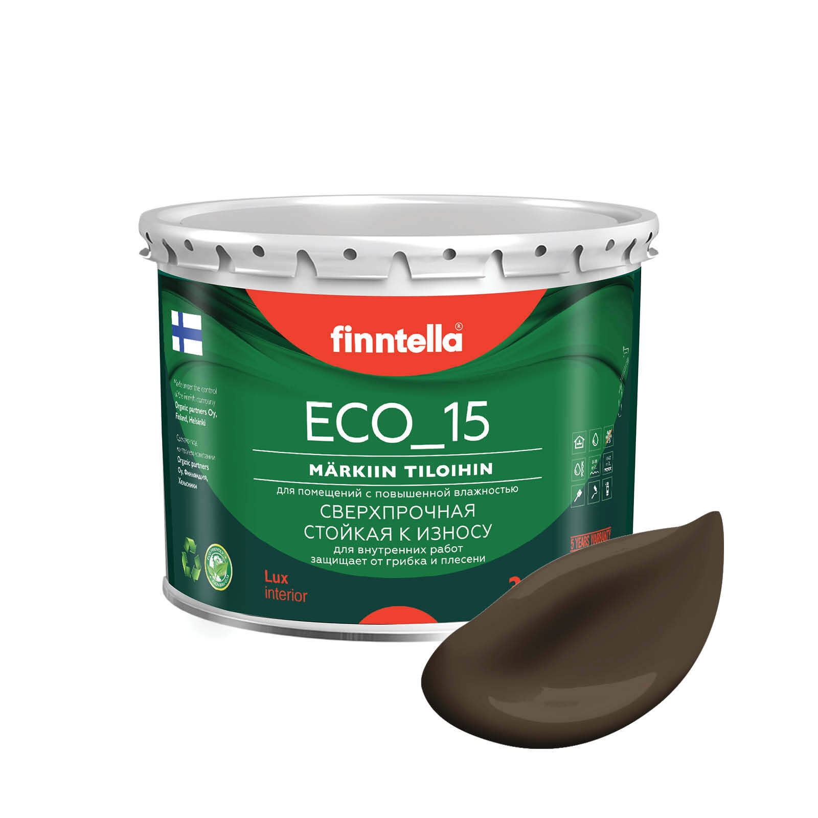 

Специализированная краска для кухонь и ванных комнат FINNTELLA ECO_15 с полиуретаном, моющ, Коричневый, интерьерная ECO_15 гладкая для ванных комнат и кухни