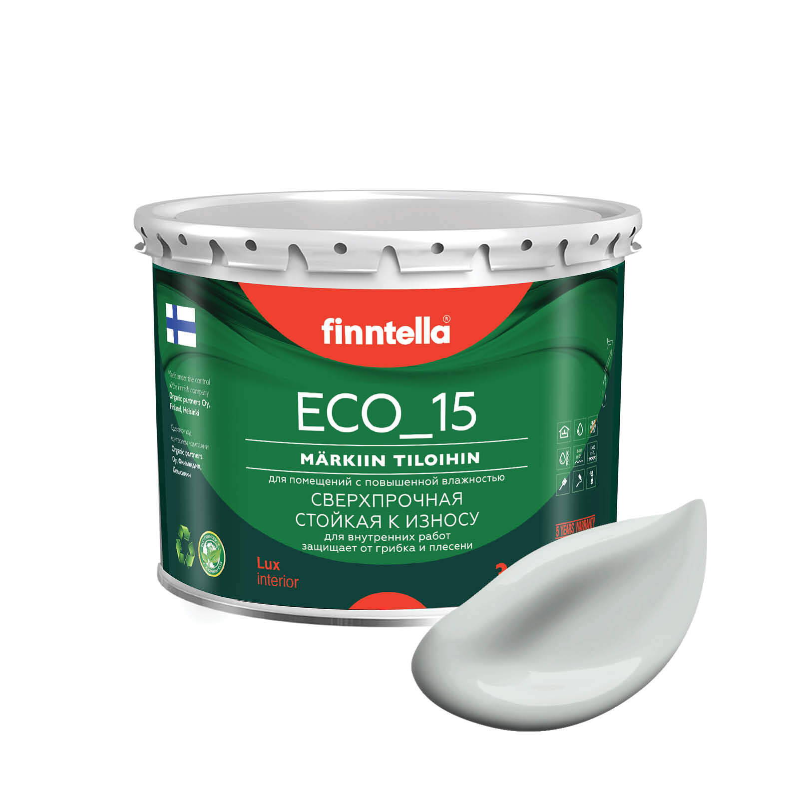 

Специализированная краска для кухонь и ванных комнат FINNTELLA ECO_15 с полиуретаном, моющ, Серый, интерьерная ECO_15 гладкая для ванных комнат и кухни