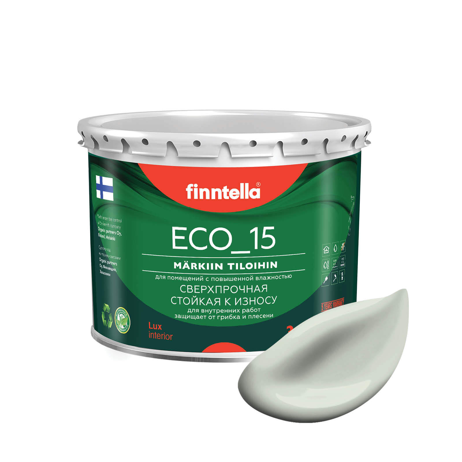 

Специализированная краска для кухонь и ванных комнат FINNTELLA ECO_15 с полиуретаном, моющ, Зеленый, интерьерная ECO_15 гладкая для ванных комнат и кухни