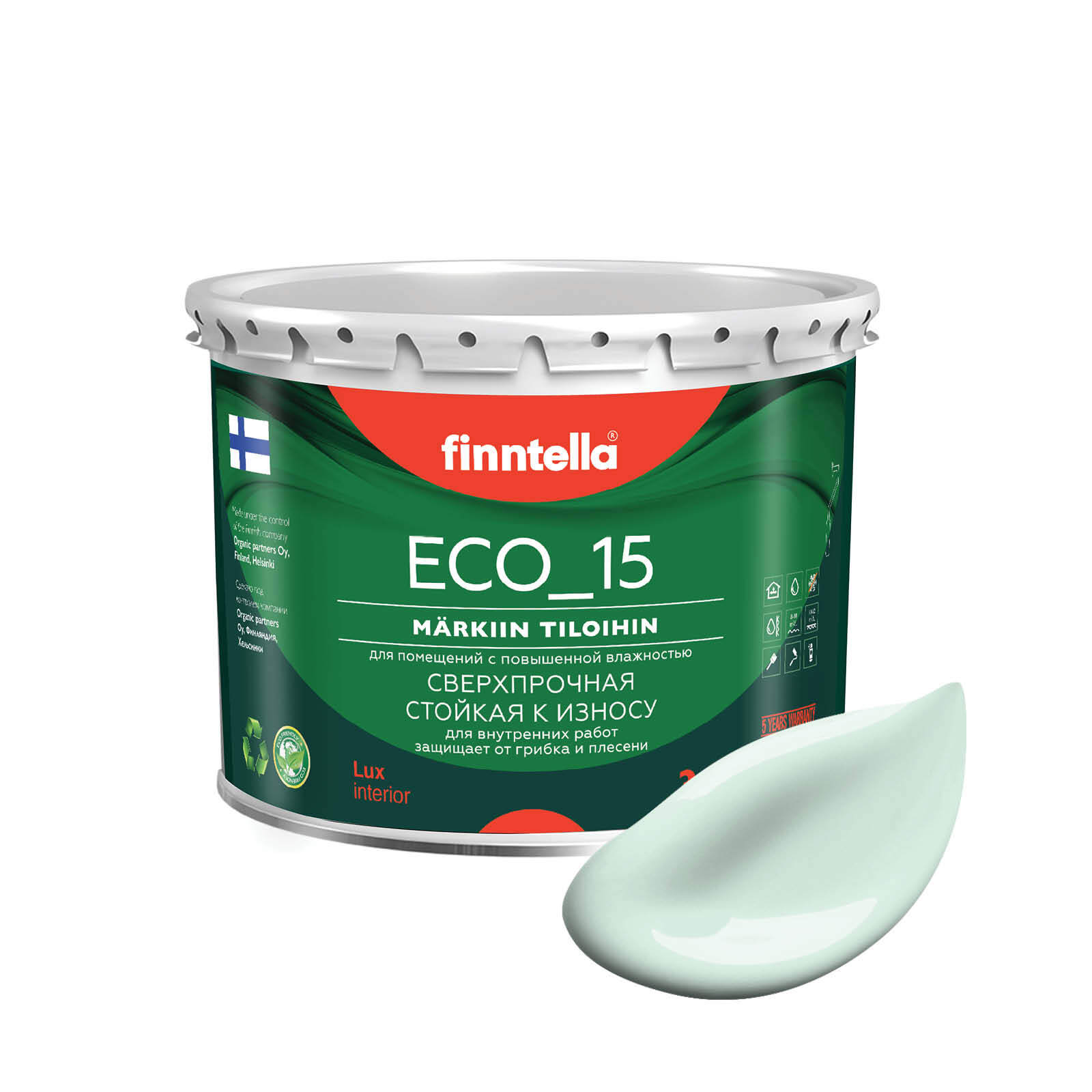 

Специализированная краска для кухонь и ванных комнат FINNTELLA ECO_15 с полиуретаном, моющ, Голубой;зеленый;белый, интерьерная ECO_15 гладкая для ванных комнат и кухни