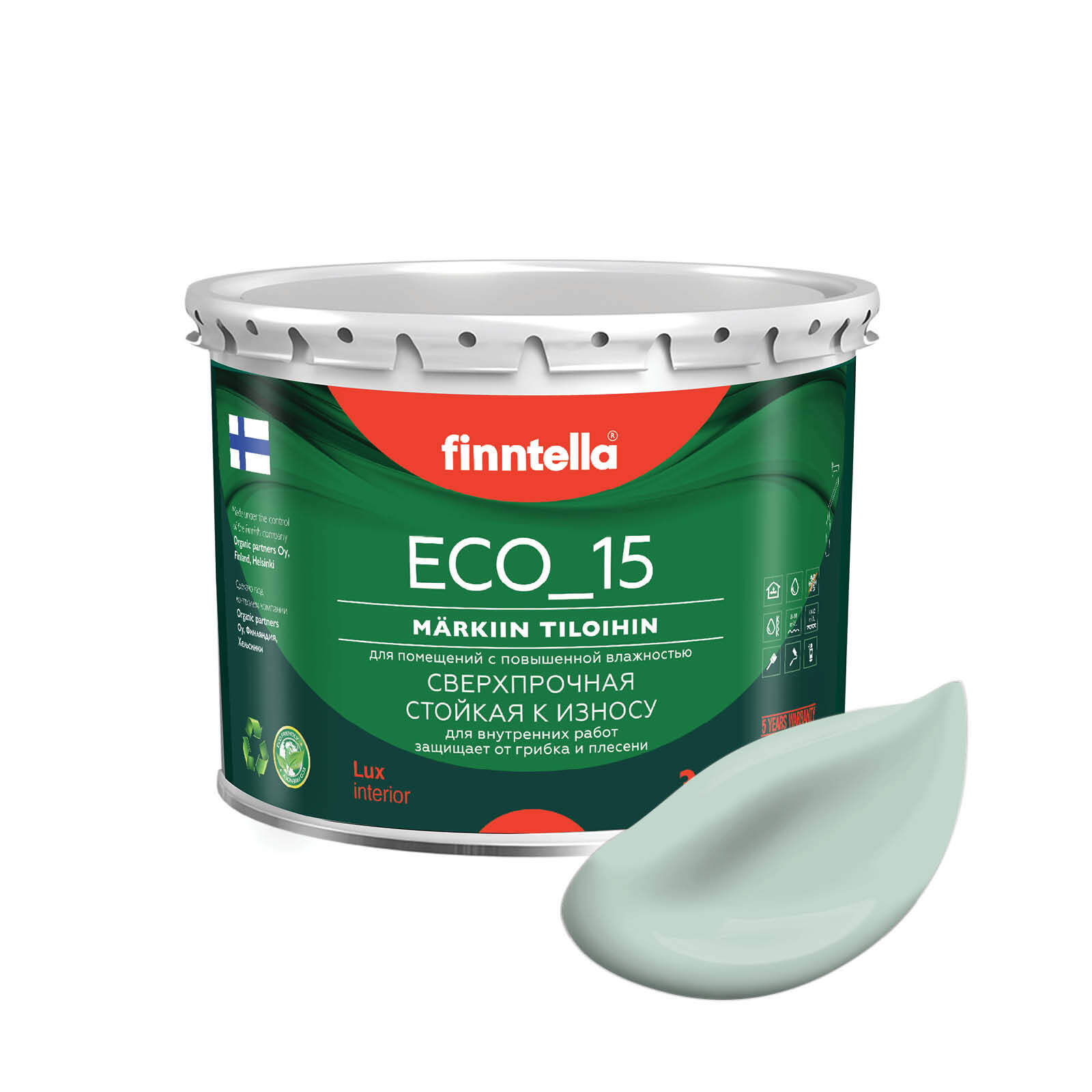 

Специализированная краска для кухонь и ванных комнат FINNTELLA ECO_15 с полиуретаном, моющ, Зеленый;белый, интерьерная ECO_15 гладкая для ванных комнат и кухни