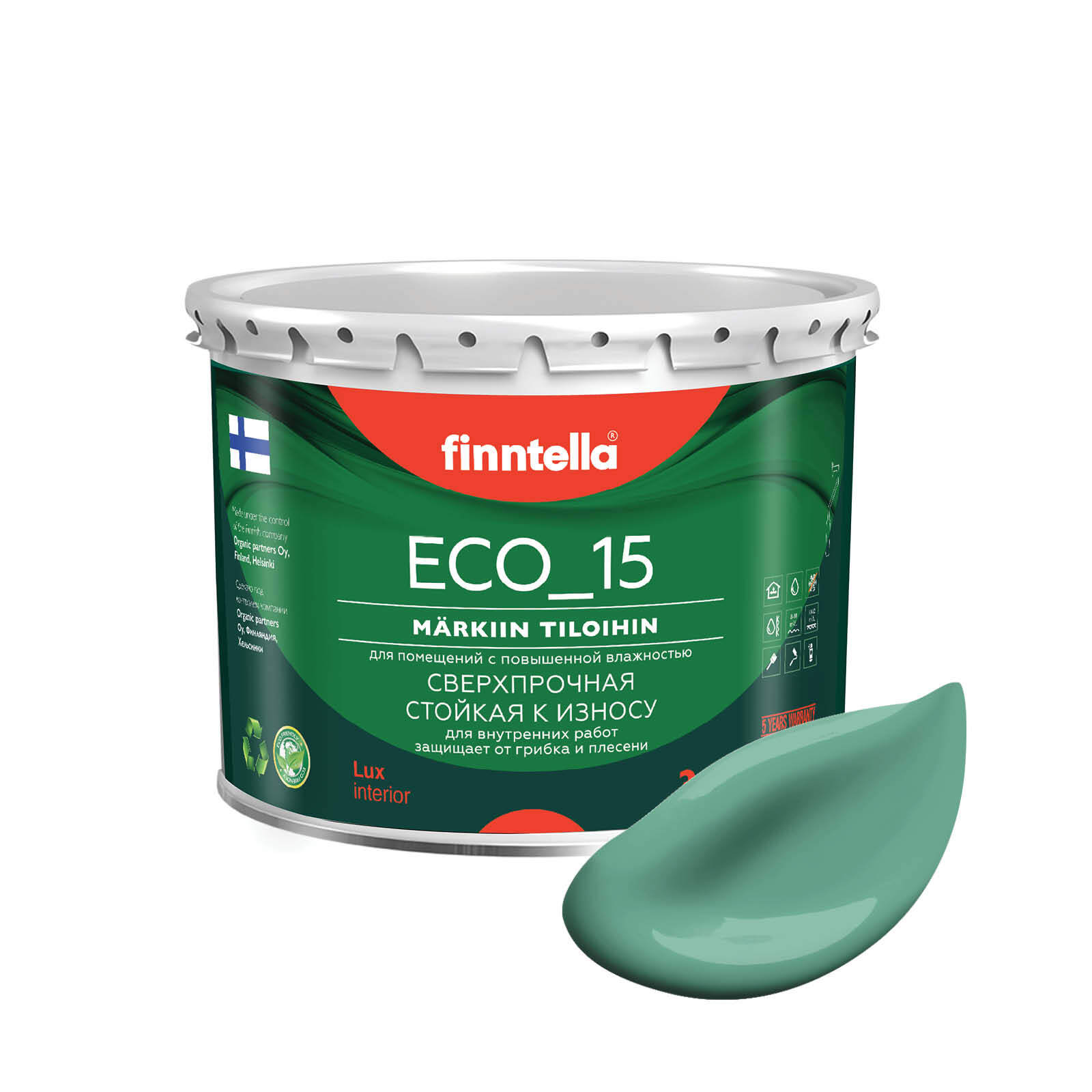 

Специализированная краска для кухонь и ванных комнат FINNTELLA ECO_15 с полиуретаном, моющ, Зеленый;белый, интерьерная ECO_15 гладкая для ванных комнат и кухни