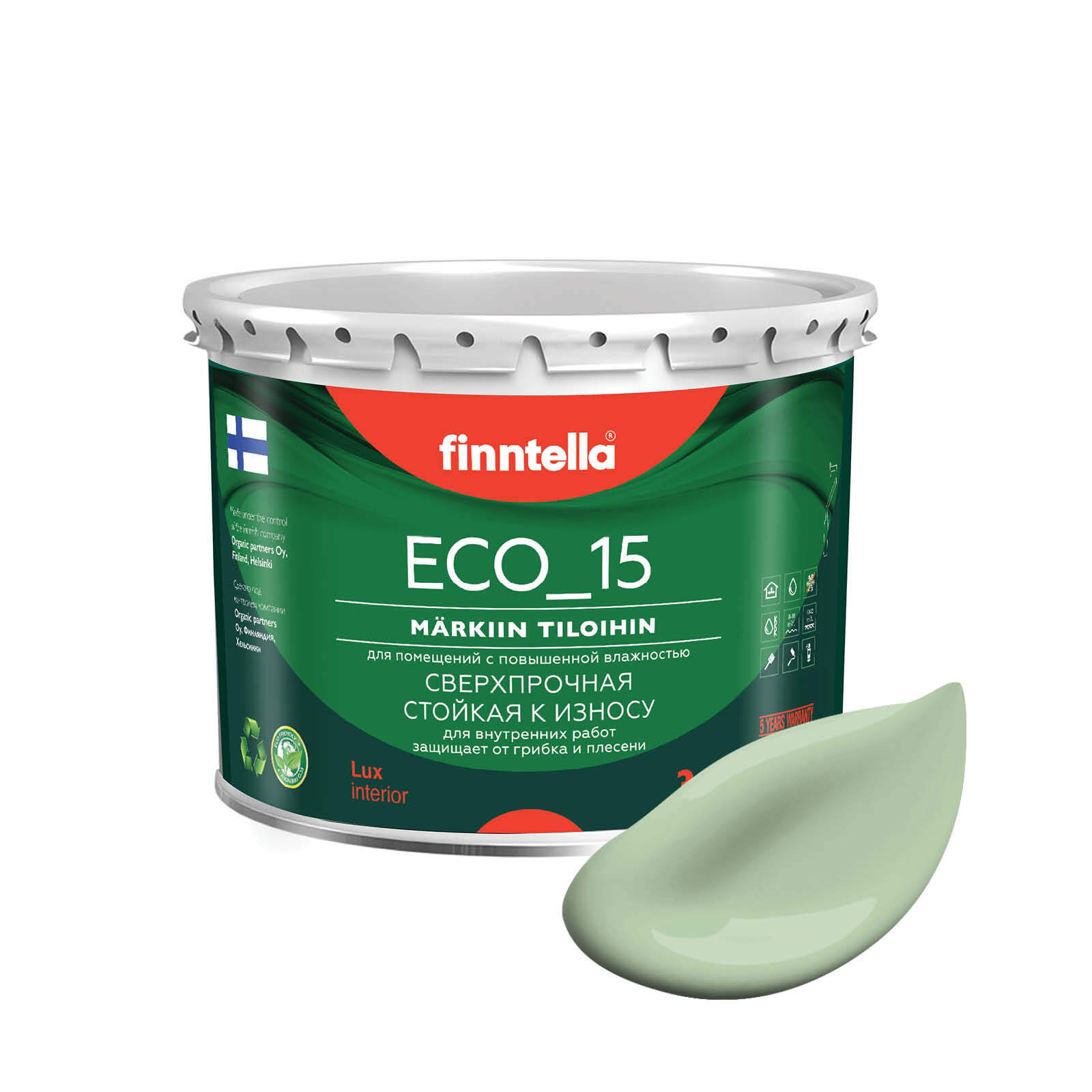

Специализированная краска для кухонь и ванных комнат FINNTELLA ECO_15 с полиуретаном, моющ, Зеленый;белый, интерьерная ECO_15 гладкая для ванных комнат и кухни