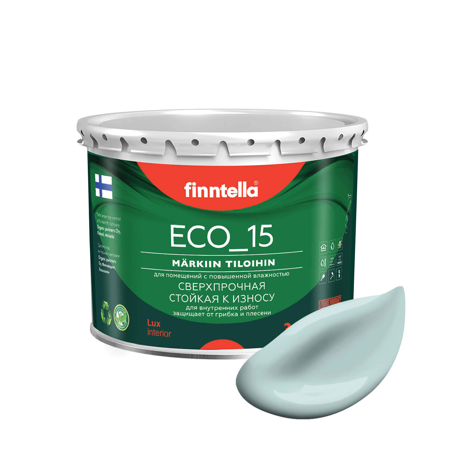 

Специализированная краска для кухонь и ванных комнат FINNTELLA ECO_15 с полиуретаном, моющ, Голубой, интерьерная ECO_15 гладкая для ванных комнат и кухни