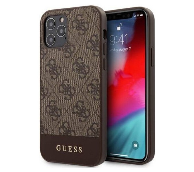 фото Чехол cg mobile guess 4g stripe metal logo iphone 12 pro max коричневый