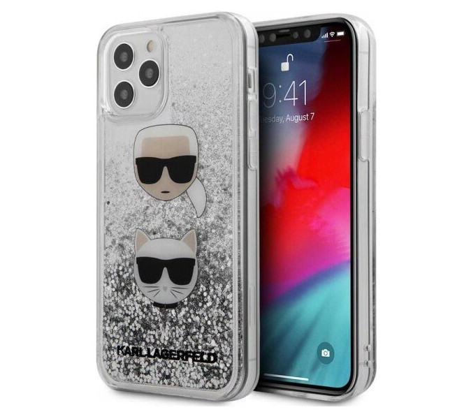 фото Чехол cg mobile karl lagerfeld liquid glitter karl and choupette iphone 12/12 pro silver