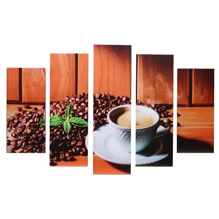 фото Модульная картина "чашка кофе" (2-23х52; 2-24х70; 1-24х80) 120х80см постер-лайн