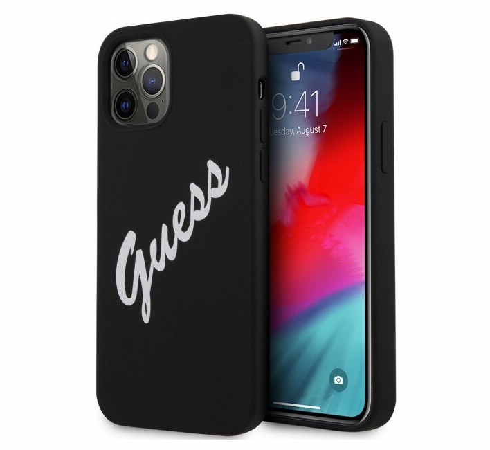 фото Чехол cg mobile guess liquid silicone script laser logo iphone 12 pro max черный/белый