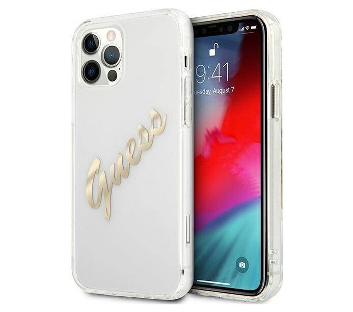 фото Чехол cg mobile guess script logo iphone 12/12 pro прозрачный/золотой