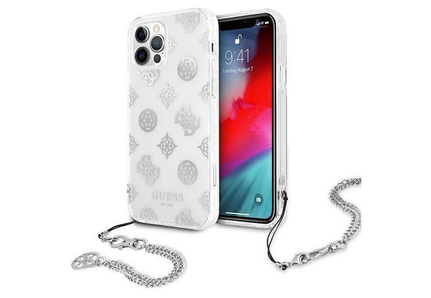 фото Чехол cg mobile guess peony + silver hand chain iphone 12/12 pro прозрачный